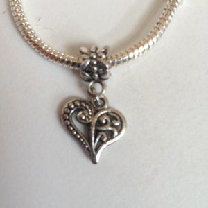 “Heart” Sterling Silver Plated Dangling Charm For European Style Charm Bracelets